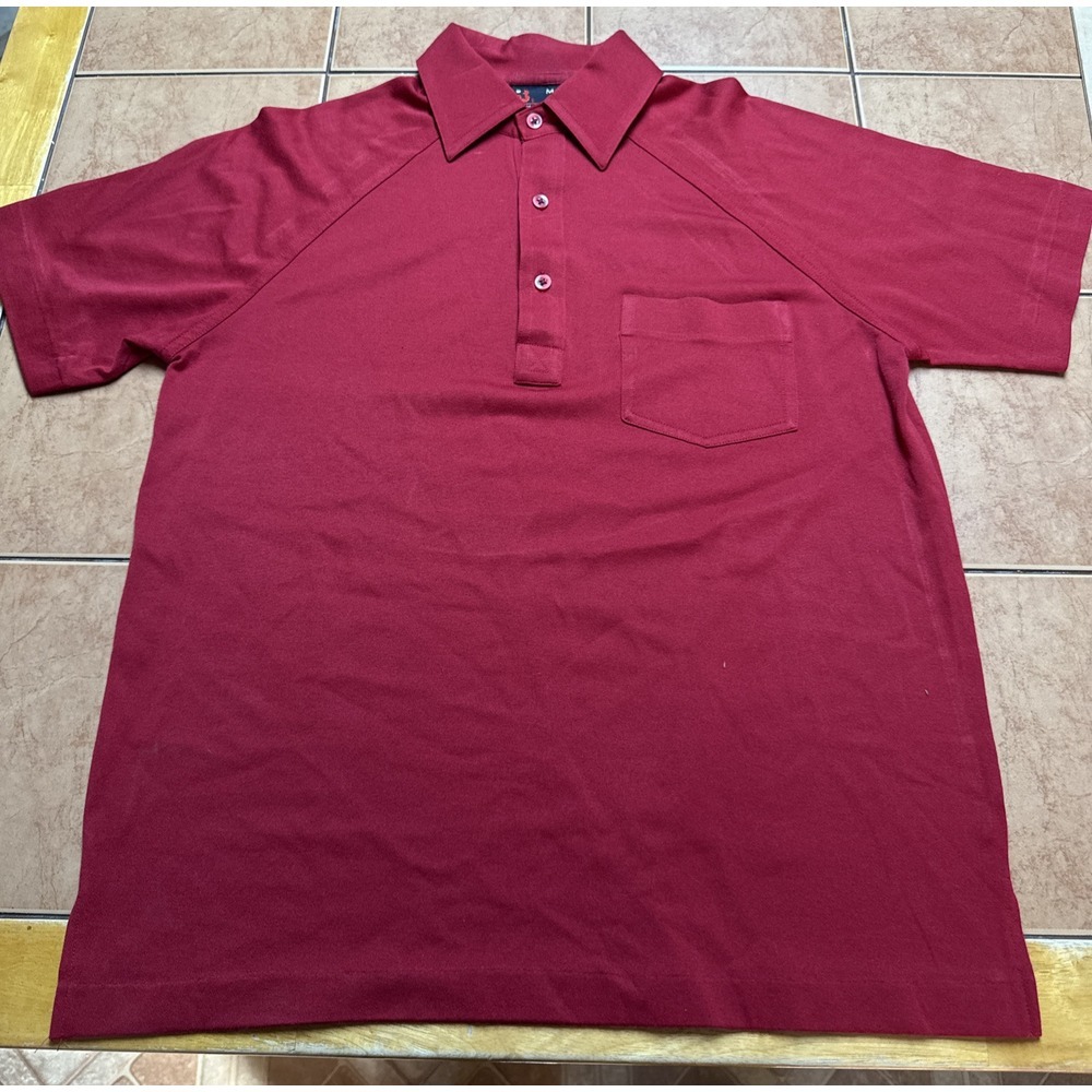 Vintage Robert Bruce Shirt Mens Sz Medium Solid Red Polo Disco 70s Cotton Poly‎